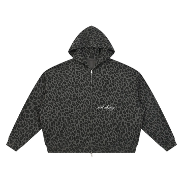Leopard Print Waffle Zip Up