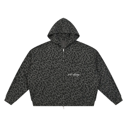 Leopard Print Waffle Zip Up