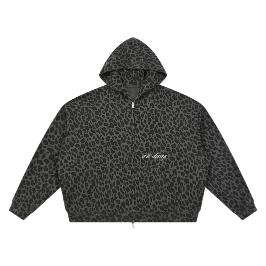 Leopard Print Waffle Zip Up