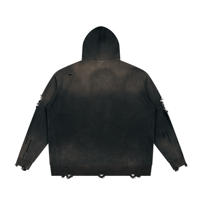 Art Distressed Full Zip Sweater