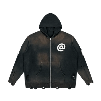 Art Distressed Full Zip Sweater