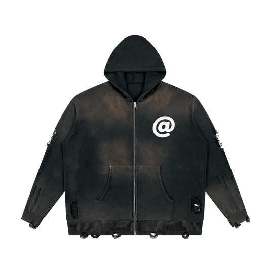 Art Distressed Full Zip Sweater