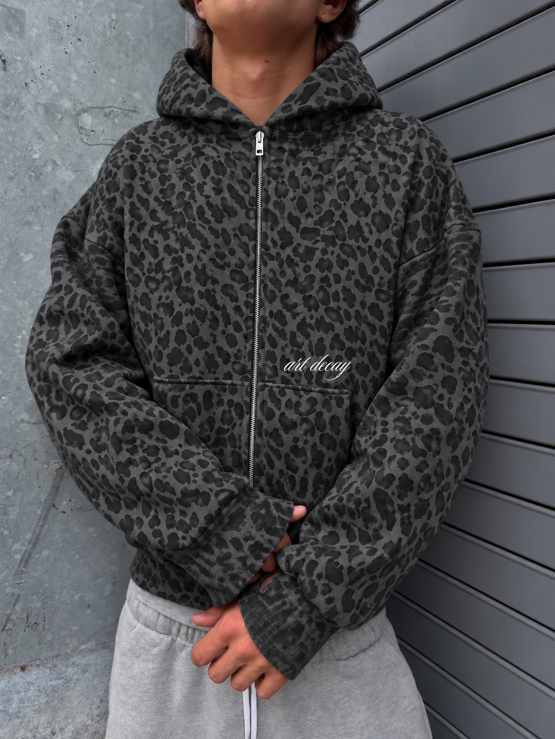Leopard Print Waffle Zip Up