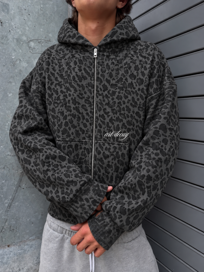 Leopard Print Waffle Zip Up
